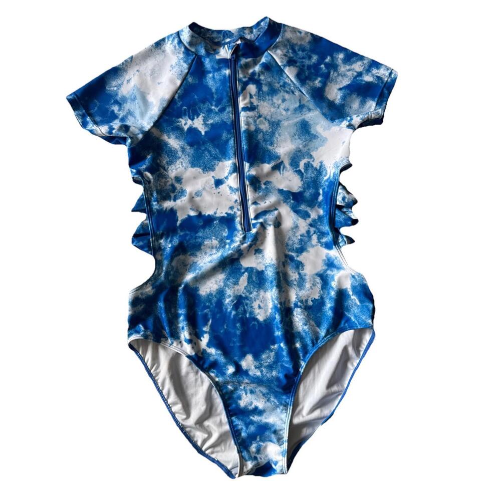 T&B Girls One Piece Blue Cut Out Swimsuit Size 14
